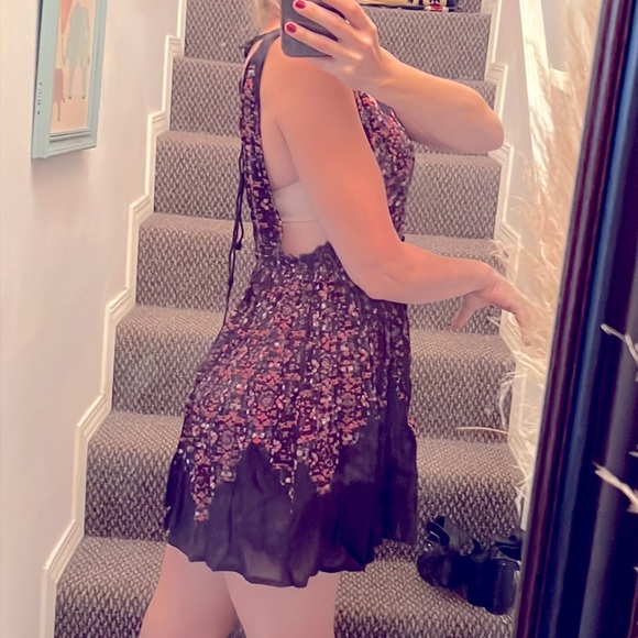 FP One Floral Slip mini dress Pinafore open back flawy Sz. S Button front - Picture 15 of 17